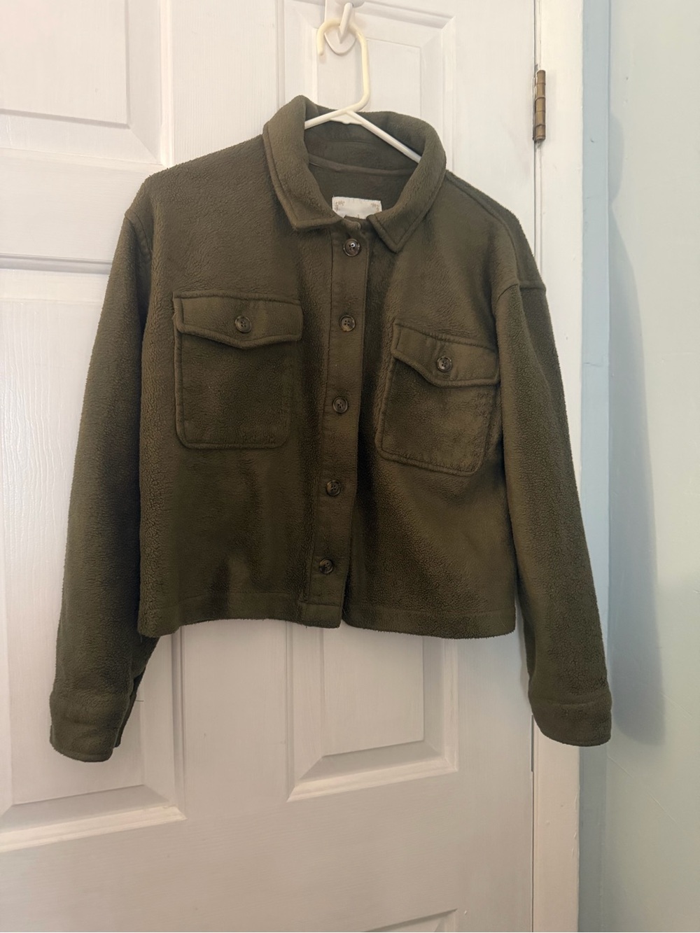 Altard State Olive Green Sherpa Fleece Button Front Shacket Small